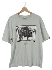 ZARA Herren T-Shirt Picasso Stier Grafik Grau Baumwolle Kurzarm Gr. S Freizeit