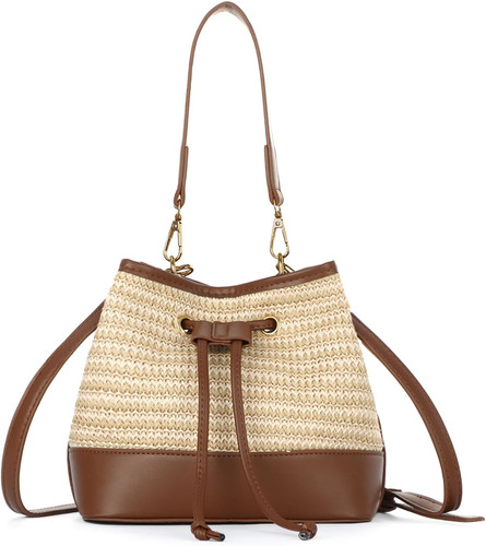 Stroh eimer tasche kordelzug - stroh,