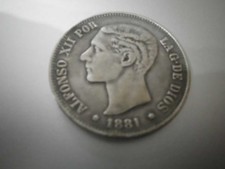 Spanien 5 Pesetas 1881  (Silber) Alfonso XII Por  24 gr.