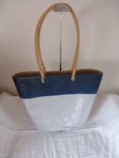 Basttasche Shopper Henkeltasche Strandtasche Blau Silber groß