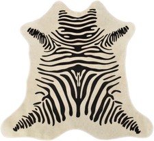 KALBFELL KLEIN KUHFELL ZUSCHNITT CREME WEISS MIT ZEBRA PRINT 80 x 60 cm