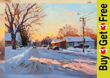 Snowy Street Ölgemälde 5"x7"