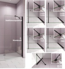 Walk in Dusche Duschabtrennung Duschwand Nano Glas Stabilisierungsstange Schwarz