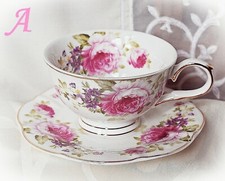 ❀ Sammeltasse Nostalgie Kaffeetasse + Unterteller Blumen Clayre & Eef Rosen #66