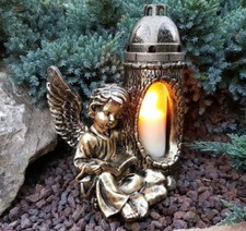  Grablaterne  Grablampe Lampe Grableuchte Grablicht Engel Kerze Gold Silber