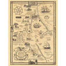 1929 Bildkarte von Plymouth Kingston und Duxbury großer Wandkunstdruck 18 x 24