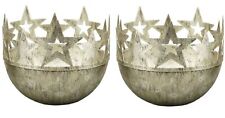 stimmungsvolles Tisch-Windlicht Garten-Windlicht mit Stern-Leiste shabby silber 