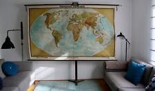 VINTAGE | SCHULWANDKARTE WENSCHOW WELTKARTE ERDE LARGE EARTH MAP | SCHOOL CHART