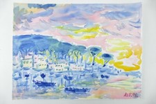 Wilhelm Klußmann Aquarell 1996 sign. Ponte, Blick auf Porto 36x48cm N-1853