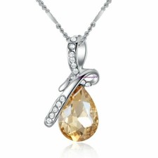 Tropfen Anhänger Halskette Champagner Swarovski Elements Glück Geschenke Frauen