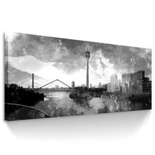 Leinwand Bild Abstrakt Schwarz Weiß Skyline Düsseldorf Wandbilder XXL  3030A