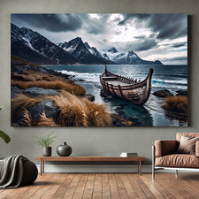 Wikingerboot am Fjord – Nordische Landschaft | Poster oder Leinwand | Wandbild