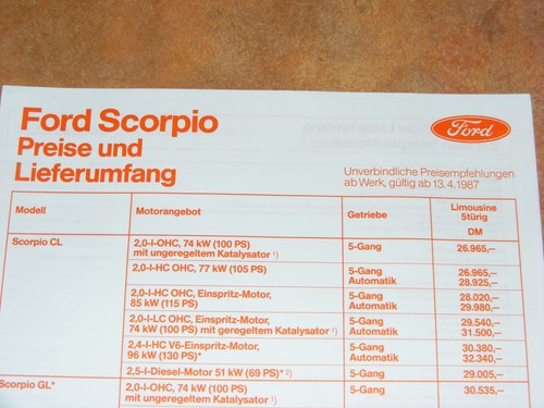 Preisliste ford scorpio - preisliste, ab