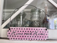 Holz-Schild rosa Tür-Schild Home Sweet Home mit Draht shabby