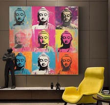 XL LEINWAND BILD ER BIS 100x100x5 POP-ART BUDDHA BUNTES MODERNES WANDBILD KUNST