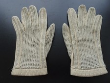 Autofahrerhandschuhe Handschuhe Cabrio Beige Netzoptik Leder Vintage Gr 7,5 - 8