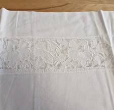 Kopfkissen-Bezug schönes Leinen, alt antik, handbestickt Vogel u. Blumen Kissen