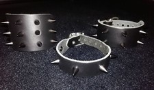 3 Tlg. Nietenarmband Set mit schwarzen kleinen Killer Nieten Lederarmbänder