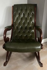 Chesterfield Schaukelstuhl 50/60er Jahre - Mahagoni & grünem Leder -Top Zustand!