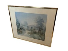 Peter Motz Häuschen in der Natur Fluss Kunstdruck Goldrahmen Vintage 50 x 60 cm