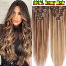 100g Dick Clip In Echthaar Hair Extensions Haarverlängerung 8 Tressen Lang Glatt