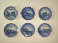 Royal Copenhagen fajance, 6 kleine Teller mit Oldtimer Motiv, 8 cm, Sammelteller