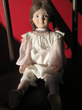 ausdrucksstarke Künstlerpuppe Porzellan, Anne, gemarlt, 50 cm, unbespielt, Top