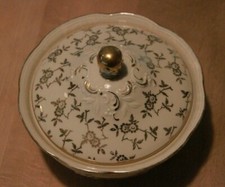 alte Schale mit Deckel von Rieber Mitterteich Bavaria Blumen elfenbein gold