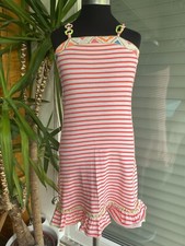 MIM-PI Träger Tunikakleid 152 Mega Teil Weiß Neon Streifen Rüsche Stickerei wNeu