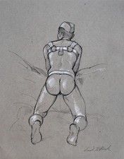 Erik Mittasch Männerakt Rückenakt Contemporary KitKatClub sign Unikat Zeichnung