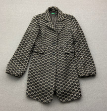 United Colors of Benetton Mantel Jacke Damen S 36 Grau Weiß Wolle
