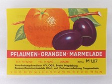 1x DDR Etikett Pflaumen-Orangen-Marmelade + Kunsthonig KONSUM OGEMA Tangermünde