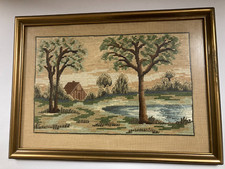 Bilderrahmen Fotorahmen Holzrahmen mit Stickbild Gobelin Stickerei 36x26cm