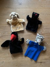 4 alte/ältere  Steiff Handpuppen Hund/Rabe/Katzen v. Opas Dachboden