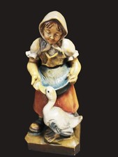 Holzfigur Frau mit Gans Gänseliesel Schnitzkunst Südtirol Sinoner Tinderla 18cm