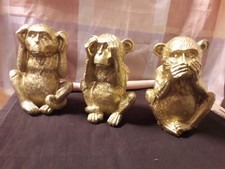 Dekofiguren die 3 AFFEN,  Polyresin,  17 cm, golden farben seher selten