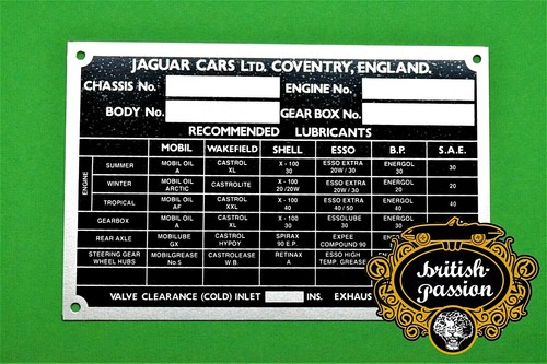 Typenschild jaguar type mk1 - typenschild, e-type
