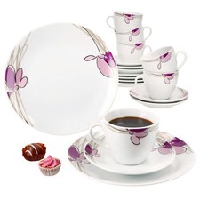 18tlg Kaffeeservice Viola Porzellan 6 Personen Tassen Untertassen Teller Blumen