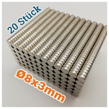 20x N38-Neodym Ø8x3mm Starke