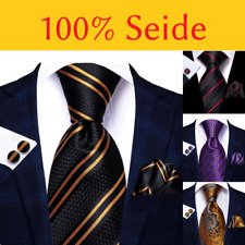 KRAWATTE EINSTECKTUCH MANSCHETTENKNÖPFE 100% Seide Seidenkrawatte Binder Schlips