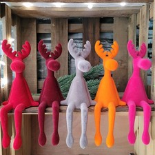 5 x Flock Elch Figur rot pink 26cm Deko Kantenhocker Weihnachten Orange Rentier