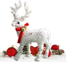 Weihnachtsrentier Figuren Glitzernde Skulptur mit Schal für Winter und Garten