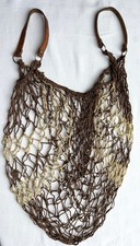 DDR Einkaufsnetz braun beige mit Ledergriff Tragetasche vintage