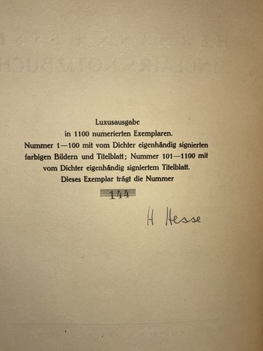 Hermann hesse signed sinclairs - hesse,