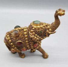 Messing Antik Figur Elefant mit Halbedelsteinen 12 cm hoch 14 cm breit