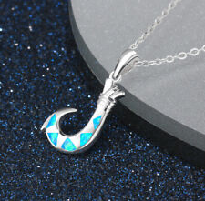 E05 Haken Feueropal blau Sterling Silber 925 Anhänger inkl Kette