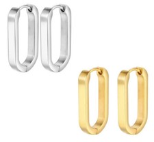 Edelstahl Ohrringe Rechteckig / Oval Klapp Creolen 22mm Damen Herren silber gold