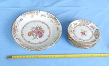 Oscar Schaller & Co. Elfenbein Porzellan Dessert Teller Set 6 Stk. Vintage Retro