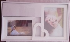 NEU Bilderrahmen Fotorahmen Collage - Herz - 2 Fotos - weiß - 36 x 20 x 2 cm