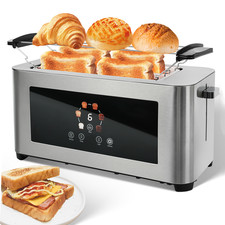 Toaster 4 Scheiben Langschlitz Edelstahl Brötchenaufsatz Toastautomat 6 Stufen